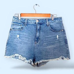 Women’s Blue Denim Shorts Size M/L Frayed Hem Jean Shorts